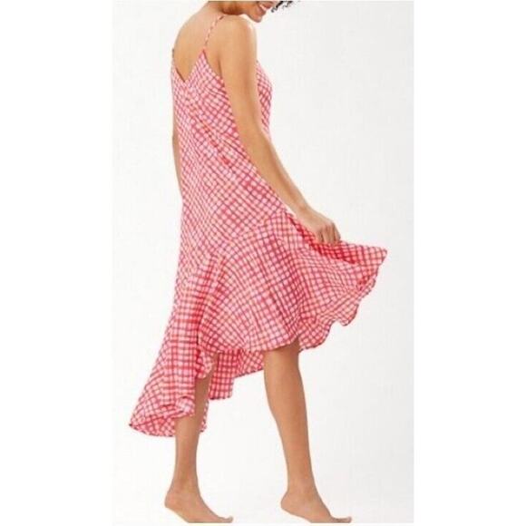 Tommy Bahama Slip Dress Large Tall Gingham Straps Maxi Beach Ruffles‎ Vibrant - Picture 2 of 12